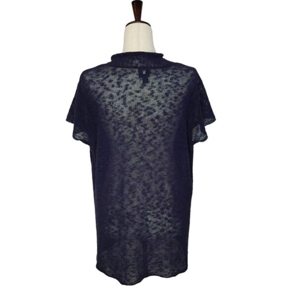 Eileen Fisher Navy Blue Linen Blend V-neck Cap Sleeve Sheer Sweater Size L - Picture 4 of 8
